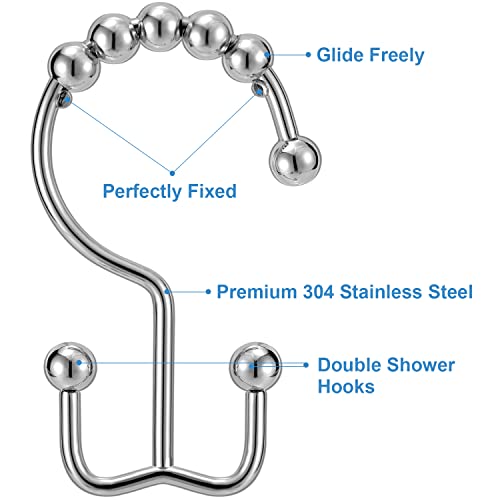 Shower Curtain Hooks Rings, Tenovel Double Sided Shower Hooks Rust Proof For Bathroom Shower Rods Curtain, Durable Stainless Steel Bathroom Shower Curtain Hangers, Polished Chrome, Set Of 12 #TOP6