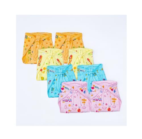 Image of Bumsies Tie up Nappy For Babies, Reusable, Washable Soft Muslin Cotton Padded Nappy/Langot for New Born Baby | Gentle on Baby Skin, Pack of 8 | Extra Large, Dyd, Printed