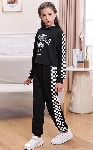 Frogwill Girls Crop Tops Hoodies 2 pieces Outfit for Teen Girls Fall Winter Graphic Tie Dye Sweatpants3