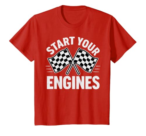 Start Your Engines Vintage Check Flag Race Car Costume T-Shirt, Youth, Red, Small