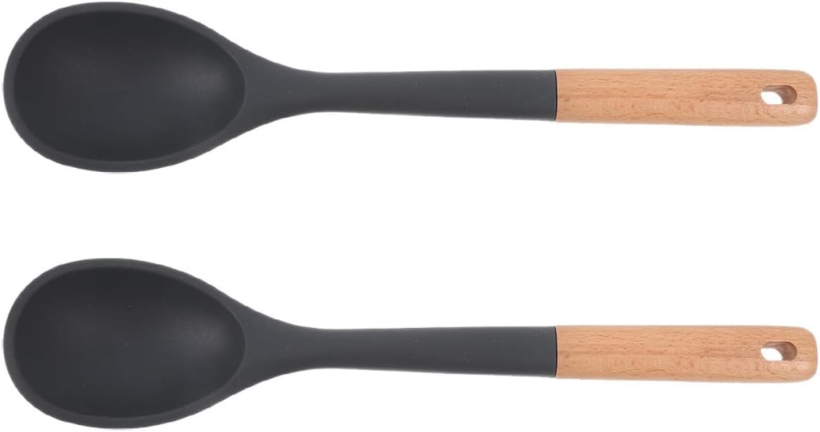 Silicone Pasta Spoon Cooking Spoon Set Wooden Handle for Rice Stirring Serving Nonstick Surface Safe