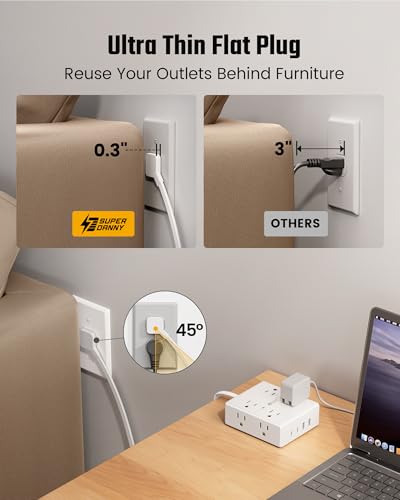 undefined 10Ft Extension Cord with Multiple Outlets, Flat Plug Surge Protector Power Strip 10 Ft Long Cord, 8 Outlets & 4 USB Ports (2 USB C), Desk Charging Station for Home Office, College Dorm Room Essentials の商品画像 3