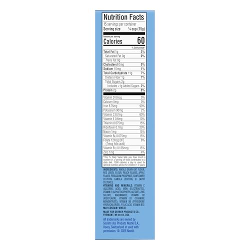 GERBER CEREAL FOR BABY POWER BLEND Toddler Oatmeal Lentil Peach Apple 5x8oz