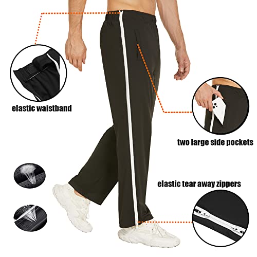 Deyeek Mens Tear Away Basketball Pants 2 Side Zippers Snap Off Full Open Down Sweatpants Leg Post Surgery Pant with Pockets3