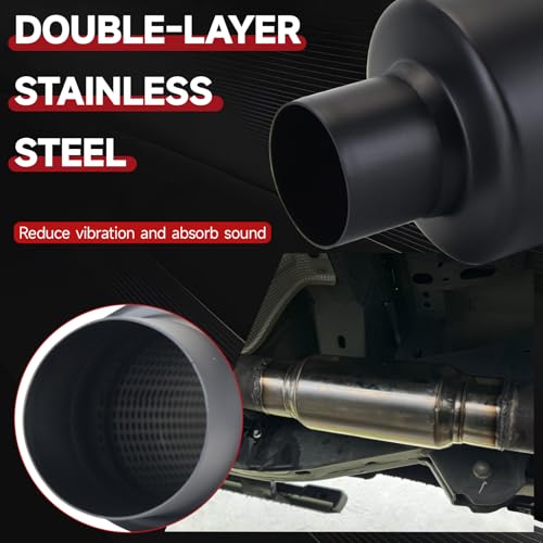 Image of LCGP 2 inch Inlet Universal Resonator Muffler, 2 inch Outlet 13.77 inch Overall Length Stainless Steel High Performance Muffler, Polished, Pass-Thru Design Black 2pack