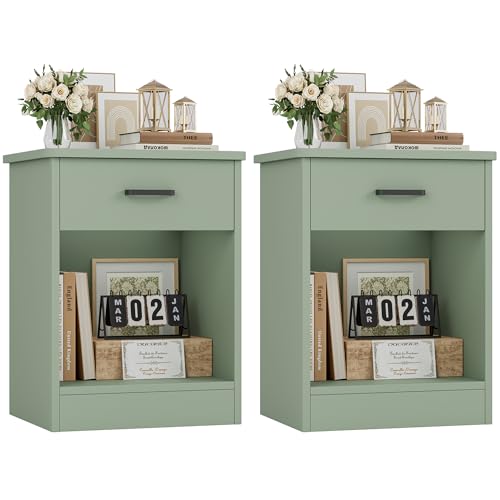 FOTOSOK Nightstand Set of 2 with Drawer and Storage Shelf