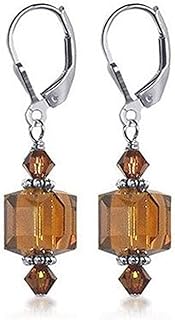 925 Silver Drop Earrings with Faceted Cube and Bicone Austrian Crystals