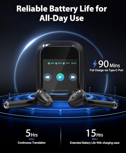 Image of AI Translation Earbuds Real Time 144 Languages & Accents Translator Earbuds with 8-Language Offline Translating Earbuds, Audifonos Traductores Ingles Espanol for Learning Travel Business (Black)