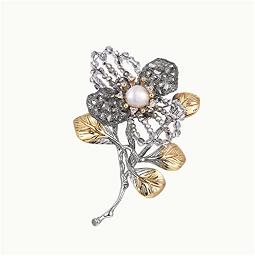 Broche à sens de fleur bicolore perlée à la main, accessoire de manteau femme