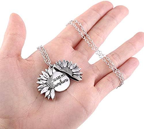 Mum Gift,Sunflower Locket Necklace You are My Sunshine Engraved Chain Necklace for Women Girls with Nice Gift Box Mtohers Day Gift for Mum