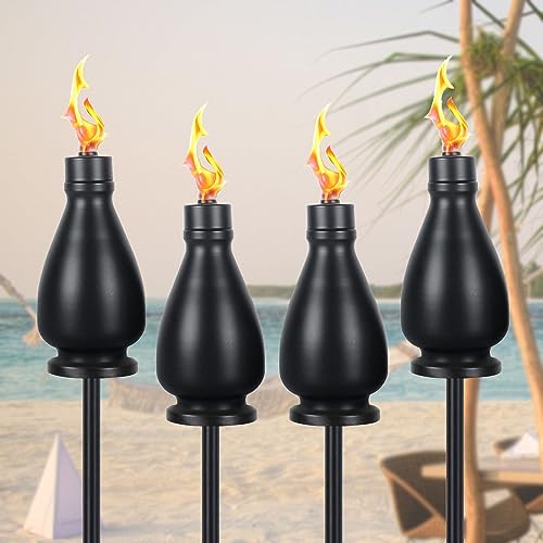 tewei 4 Pack Black Metal Citronella Torches Outdoor, 60 Inch Garden Torches for Outside, Upgraded Wrought Iron Torches for Yard, Black Tabletop Torch Decorative Light for Backyard Pathway Patio Party
