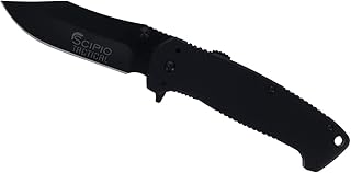 Scipio ST060B Pocket Knife Stainless Steel Folding Knife with Locking Clip, Pocketknife for Hunting - Black