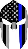 Subdued US Flag Spartan Helmet Reflective Decal with Thin Blue Line (8