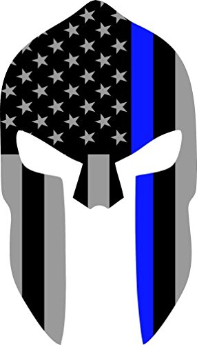 Subdued US Flag Spartan Helmet Reflective Decal with Thin Blue Line (8