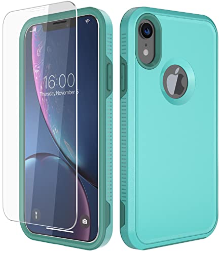 Diverbox Funda para iPhone XR [Protector de pantalla de vidrio templado] [A prueba de golpes] [A prueba de caídas] Funda de protección resistente para Apple iPhone XR (verde azulado)