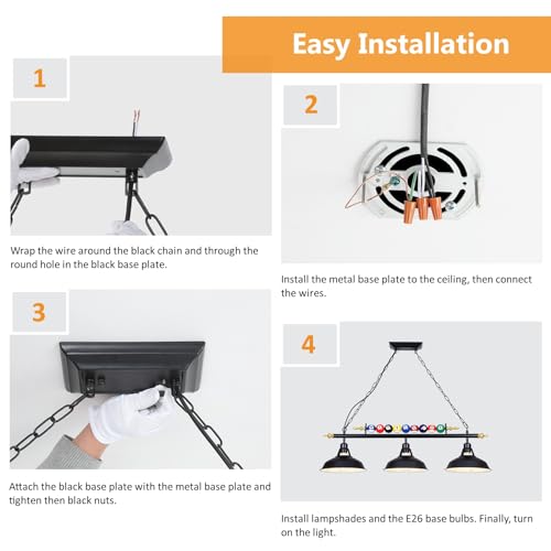 Mcacggo 3-Light Billiard Pool Table Lights Hanging Over Pool Table, Black Matte Metal Shades with Billiard Ball Decor, for Billiards Room, Snooker Table, Kitchen Island by Mcacggo - Image 6