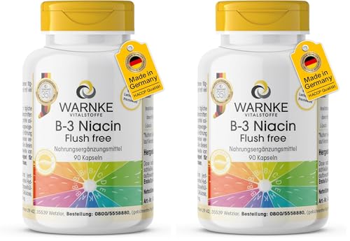 B3 Niacine sans rougeurs 400 mg Warnke gélules vitamine B3 véganes lot de 2 pour la fatigue