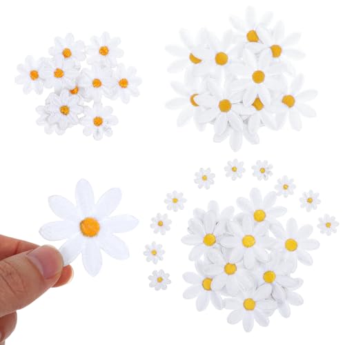 Nogeqi 40 Stück Weiße Blumen Bügelbilder, Gänseblümchen Patches zum Aufbügeln, Applikationen zum Aufnähen 4 Größen (1,2-4 Cm) Bestickte Bügel Patches Aufnäher für Textilien Kleidung Jeans Diy-Deko
