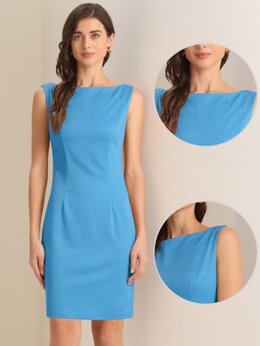 Image of Allegra K Sheath Dress for Women's Business Teacher Sleeveless Boat Neck Dressy Casual Office Dresses