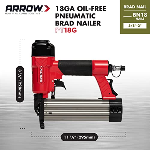 Arrow PT18G Gauge Oil-Free Pneumatic Brad Nailer - Small Light Trim and Interior Molding Work, Operates Up to 100psi Compression Unit, Fits 5/8", 3/4", 1", 1.5", 2" Brad Nails by Arrow Fastener - Image 3