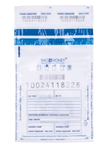 OFFICE PRODUCTS Safebags Sicherheitsbeutel / 50 Stück/Transparent/ A5/ 150 x 220 mm/Auswurfsicher/Für den Transport von Bargeld und Wertsachen/Einzeln nummeriert