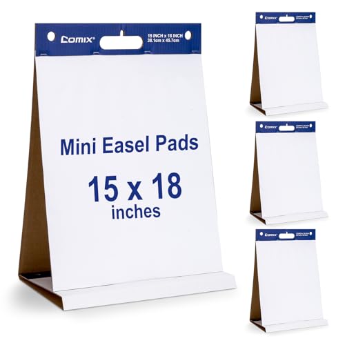 Comix Sticky Portable Tabletop Easel Pads, 15 x 18 Inches Flip Chart Paper for Training, Presentation, Meetings, Doodling, 20 Sheets/Pad, 4 Pads/Pack