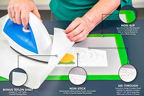 Precision Fusing Mat (17" X 24") Includes Non-Slip/Nonstick Mat With See-Through Design For Appliqué Creation, And Bonus Teflon Coated Pressing Sheet! #TOP1