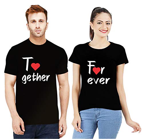 Image of Uniplanet Store Cotton Half Sleeve Couple Mix by Designs Black T-Shirt