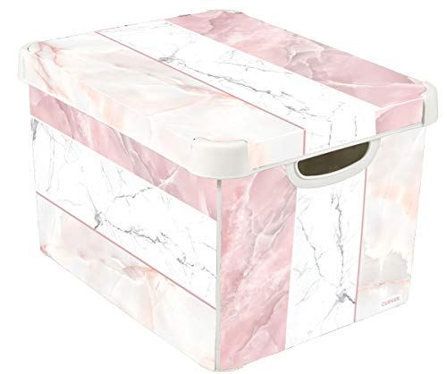 CURVER Stockholm Mixed Marble Kitchen, Living room, Bathroom, Bedroom, Utility Large Rectangular Deco Storage Box 22 Litres - Pink & White