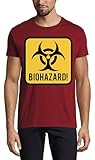 Ajuste: ajuste normal Biohazard - Camiseta de algodón para hombre, diseño de signo de advertencia, color burdeos, burdeos, M