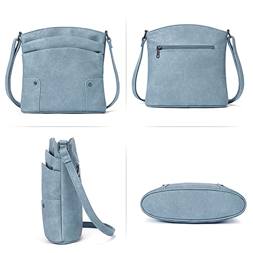 Cluci Crossbody Bags For Women Leather Purse Travel Vacation Triple Pockets Vintage Handbags Shoulder Bags Two-Tone Blue #TOP5