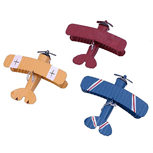 URAQT Vintage Airplane Model Metal Handicraft, Wrought Iron Aircraft Biplane, for Photo Props/Christmas/Home Decor/Ornament (3 PCS)