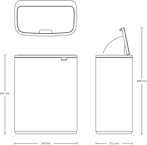 Brabantia Bo Touch Kitchen Bin 60L | XXL Soft-Touch Rubbish Bin with Inner Bucket | Space-Saving Flat Back Bin for Kitchen | Stylish Waste Solution | Confident Grey