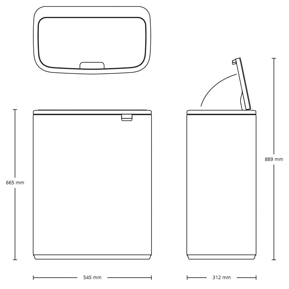 Brabantia Bo Touch Bin 2x30L - Pattumiera doppio scomparto extra large | Separazione dei rifiuti Soft Touch con secchi interni | Cestino salvaspazio per la cucina o l'ufficio | Confident Grey