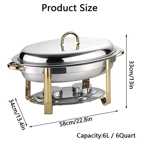 6 Quart akzentuierter ovaler Chafing Dish, Edelstahl-Chafers-Buffetwärmer-Set mit Essenspfanne, Brennstoffhaltern und Deckel für Bankette und Partys – Bild 3