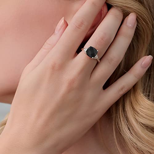 Gem Stone King 3-5 Cttw Gemstone Birthstone Ring For Women | 925 Sterling Silver | Cushion 10MM | Wedding Anniversary Engagement Promise Ring | Size 5-9 | Onyx-Checkerboard-December | 7 by Gem Stone King - Image 4