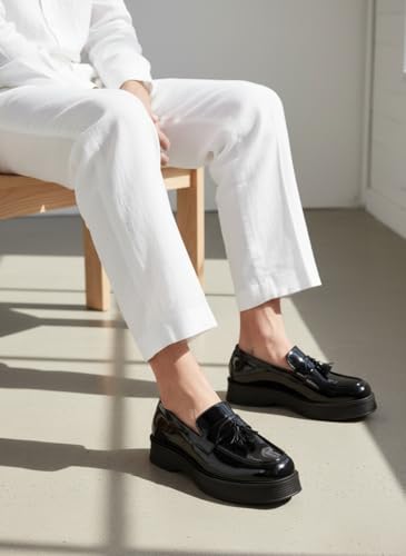 Image of Leo Fitness Men's Patent Leather Look Chunky Tassel Loafer Shoes