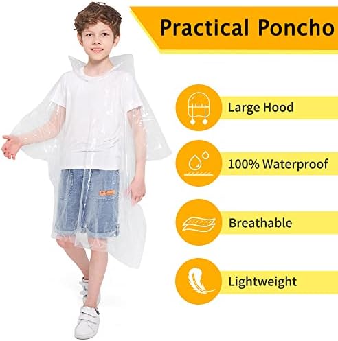 Opret Disposable Rain Ponchos for Adults and Kids, Thick Emergency Waterproof Ponchos Transparent Lightweight Raincoat with Hood
