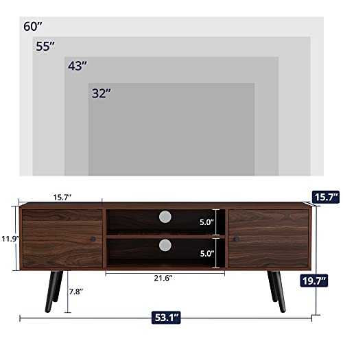 Cozy Castle Mid-Century Modern Tv Stand For 55/60 Inch Tv, Entertainment Center Tv Console With Storage Cabinet And Shelves, Tv Media Stand For Living Room, Bedroom And Office, Brown #TOP1