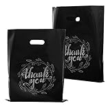 24 Pieces Thank You Merchandise Bags Plastic Bags for Business, Party Favors, Reusable Retail Shopping Store Gift Bags with Handle for Boutique Packaging, 12x15 Inches (12x15 Inches, Black/White)