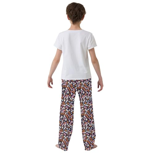 ALAZA Small Flowers White Pink Yellow Pajamas Bottoms with Pockets Comfy Pjs Sleepwear Elastic Waistband Pajamas Pants Lounge Pants for 6-14 Years3