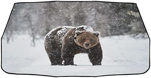 ZZXXB Brown Bear Snow Windshield Sun Shade Foldable Car Umbrella Sun Shade Cover Blocks UV Rays Heat for Car Front Window