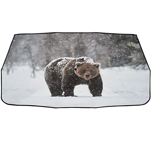 Zzxxb Brown Bear Snow Windshield Sun Shade Foldable Car Umbrella Sun Shade Cover Blocks Uv Rays Heat For Car Front Window #TOP12