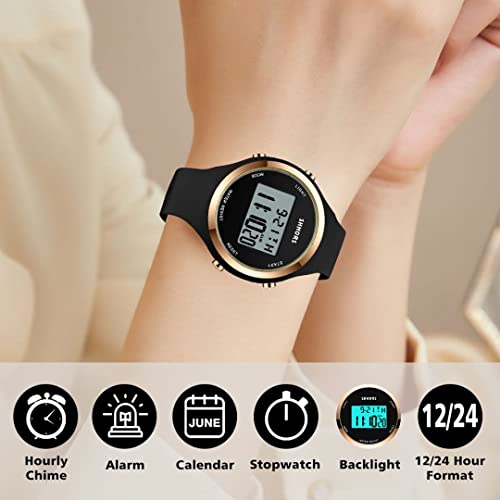 aswan watch Digitaal horloge voor dames met wekker, stopwatch, ledlicht, datum, casual, polshorloge met siliconen… - Image 3