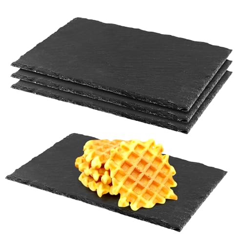 FUNSUEI 4 piatti rettangolari in ardesia, 30 x 20 cm, in ardesia, per sushi, formaggio, buffet, antipasti, dessert