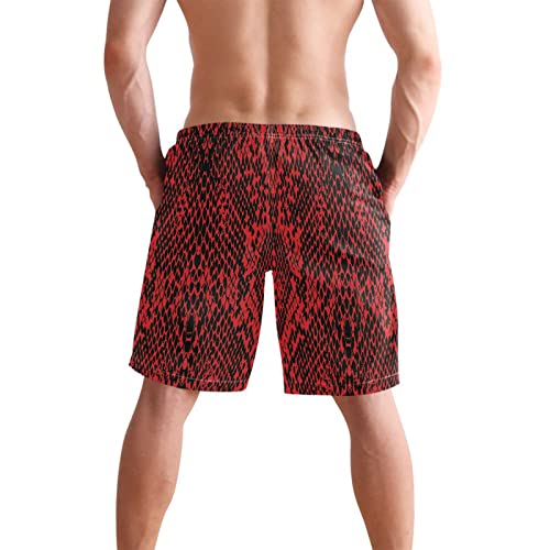 Red Snake Print Men's Boy's Novelty Beach Shorts Swim Trunks Summer Quick Dry Bathing Suits S3