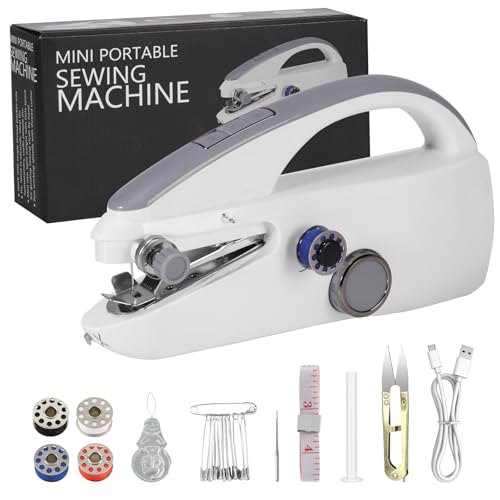 Sewing Machine, Handheld Sewing Machine for Beginners, Two Speed Adjustment, Easy to Use and Fast Stitch Suitable for Clothes,Fabrics, DIY Home Travel (Grey)