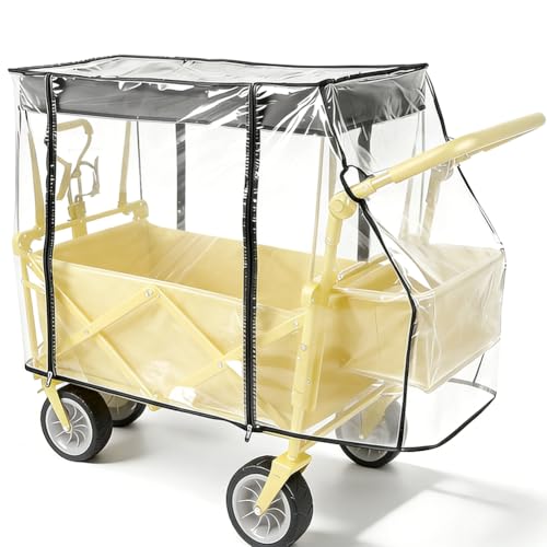 Bollerwagen Regenschutz Universal, 115x75x51cm Transparent Regenverdeck mit Reißverschluss, Regenabdeckung Regenschutzhülle für Klappbaren Bollerwagen Zubehör Handwagen Campingwagen
