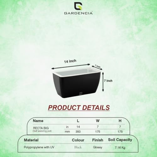 Image of GARDENCIA Self Watering Flower Pots for Outdoor Indoor Gardening /Rectangle Big Plant Pot with Polypropylene UV Material /Decorative Modern Gamla (Recta Big Black, Pack of 4)
