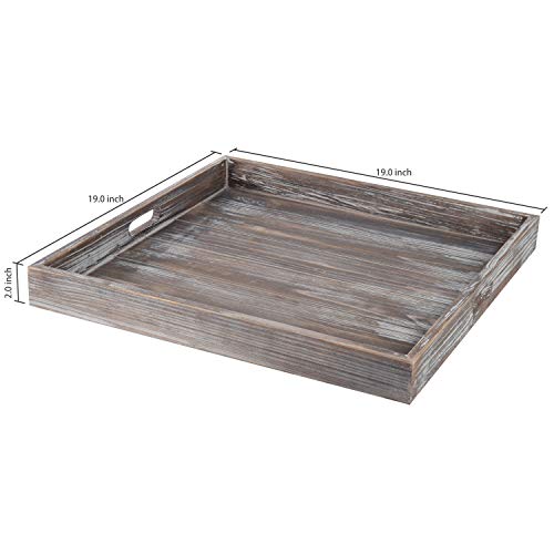 Mygift Torched Wood Large Serving Tray With Handles, 19 Inch Square Decorative Tray For Ottoman, Breakfast, Tea, Coffee Table #TOP5